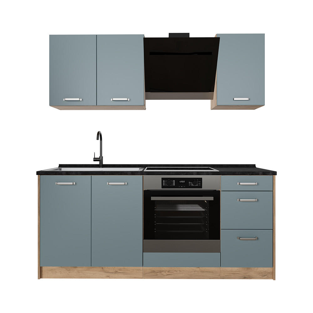 SAMOSTATNÁ KUCHYŇA R-Line, Modrošedá/Dub Goldkraft, 180 cm, AP Antracit - farba duba/modrosivá, kompozitné drevo (180/206.8/60cm) - Vicco