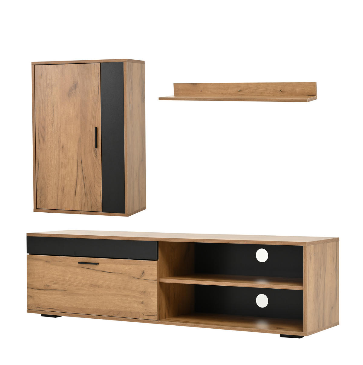 TV-WOHNWAND 3-tlg. 140 cm Eiche/Schwarz - Braun, Holzwerkstoff (35/39/140cm) - Beauniv