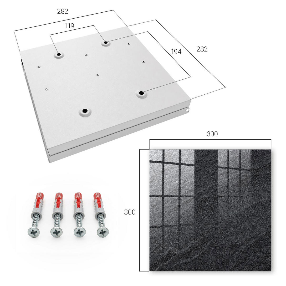SCHLÜSSELBOX Weiß 30x30 cm – Türöffnung nach rechts - Steinstruktur - Schwarz, Metall (30/30/5cm) - TULUP