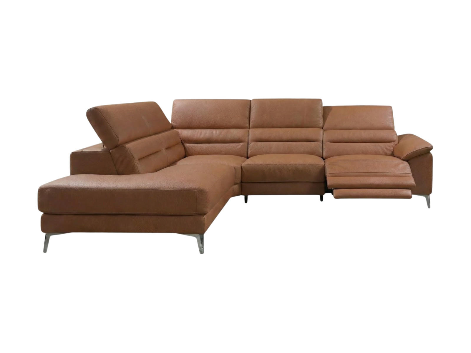 ECKSOFA Tucano Echtleder mit 1 x Relaxfunktion Cognacbraun - Cognac, Leder/Metall (232/258cm)