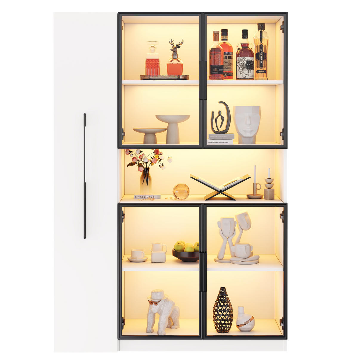 VITRINE LED Ausziehregal Schubladen 160cm Weiß - Weiß, Holzwerkstoff (110/160/35cm) - FLIEKS