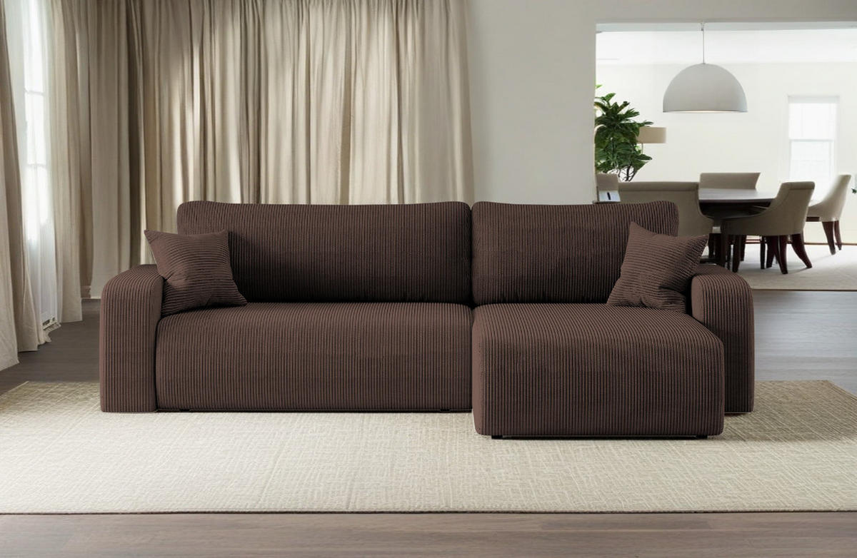 SCHLAFSOFA MILANO XL und bettkasten stoff Poso Dicker Cord Braun Rechts - Braun, Holz (274/82/145cm) - Kaiser Möbel