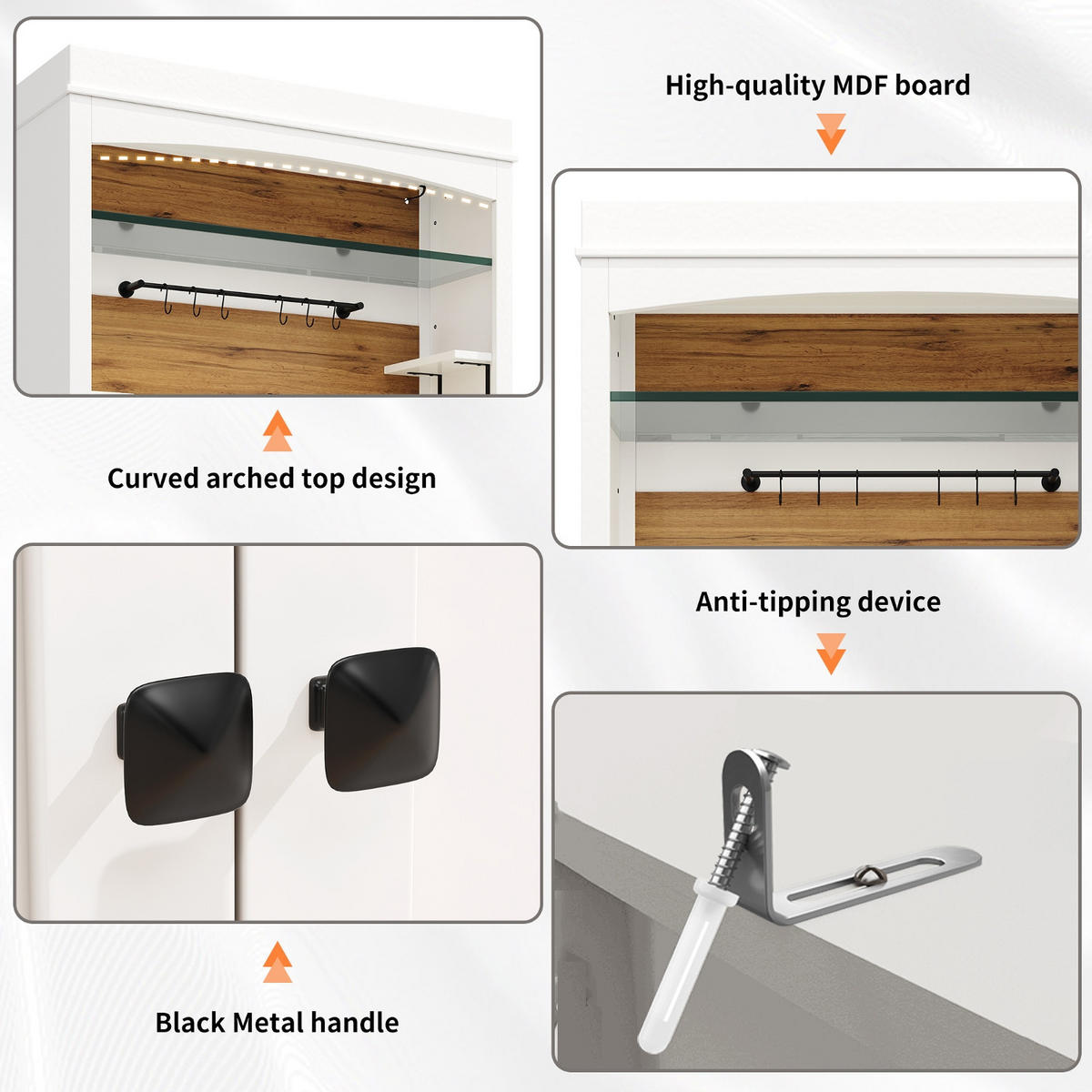 KÜCHENSCHRANK 2-teiliges Set, 107/184/34 cm, MDF, Weiß, MIT LED-BELEUCHTUNG, für Esszimmer und Küche - Weiß, Holzwerkstoff (34/184/107cm) - Rolipo