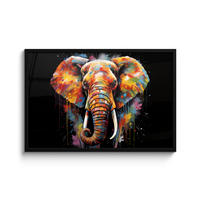 POSTER MIT RAHMEN Elefant - Graffiti - Schwarz - Tiere - Farben 90x60 cm - Schwarz, Papier (90/60cm) - MuchoWow