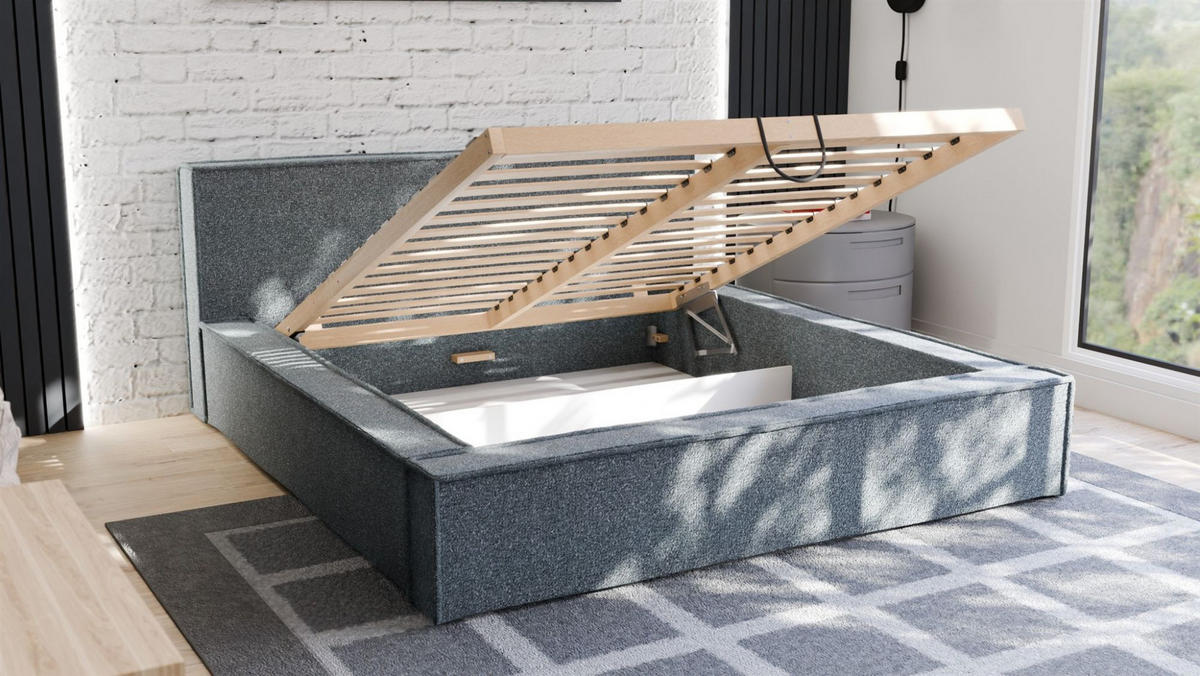 POLSTERBETT Aldana Komplettset - Dunkelgrau, Holzwerkstoff/Textil (140/200cm) - Fun Möbel