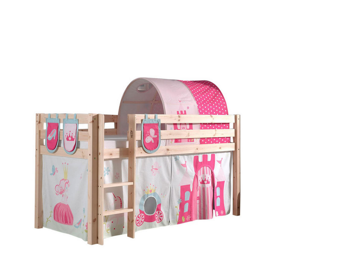 KINDERBETT Karolina 210x114x106 Massivholz Natur Textilset Princess 4 - Magenta/Kieferfarben, Holz (90/200cm) - 58aufmkessel
