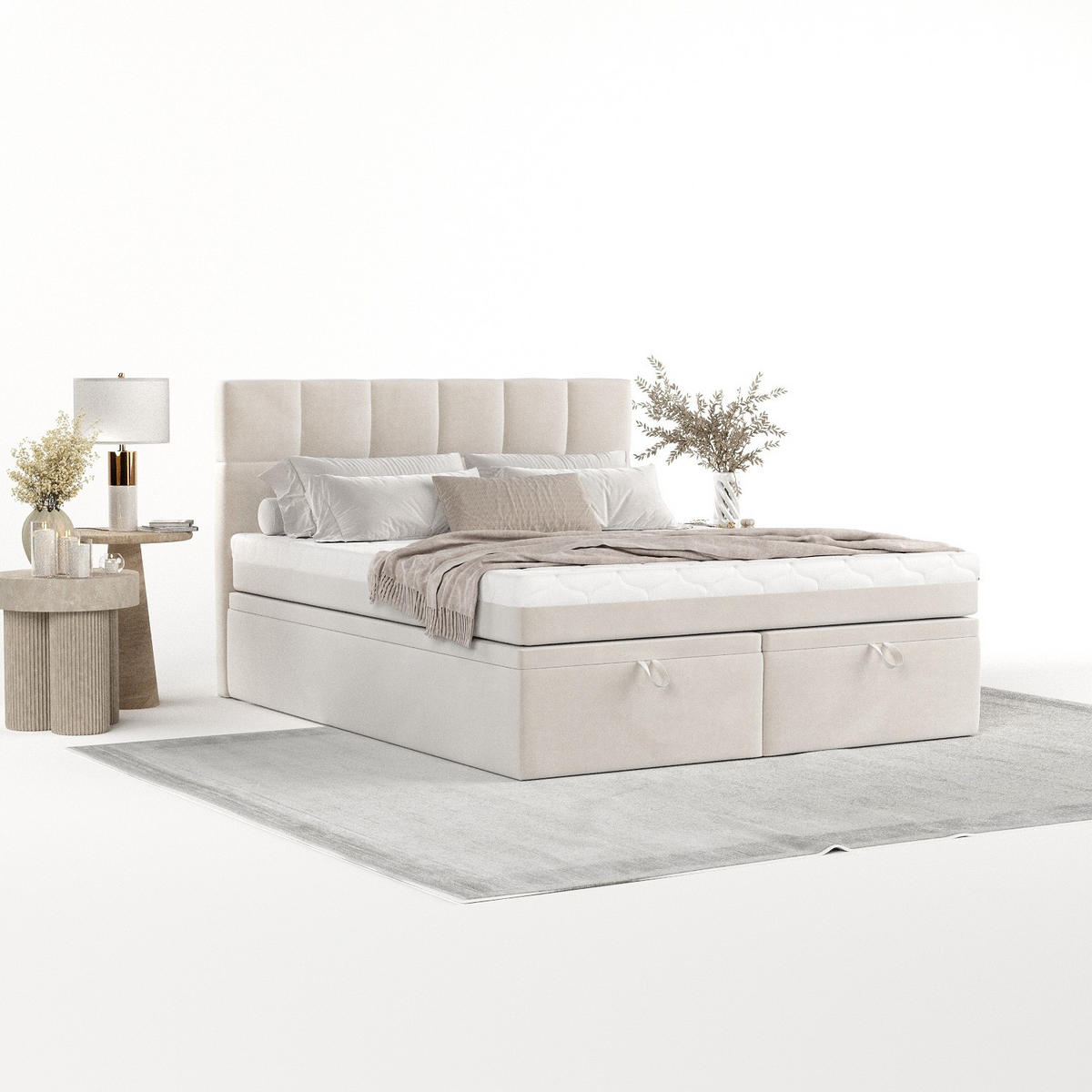 BOXBETT Elano 200/200 cm Creme im Paros Stoff - Creme/Schwarz, Holz/Holzwerkstoff (200/200cm) - AltaBeds