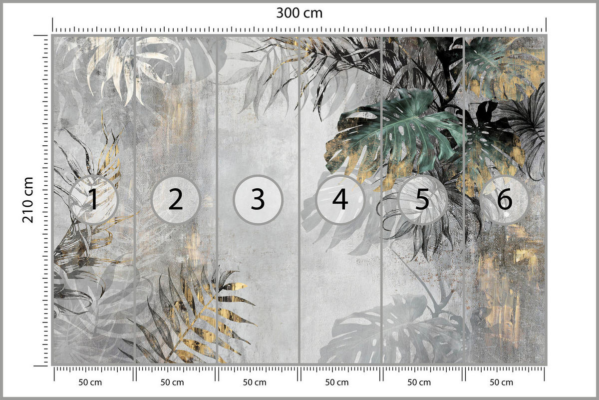 FOTOTAPETE Tropische Blätter auf Beton Vintage 300x210 - Gelb/Beige, Papier (300/210cm) - Muralo