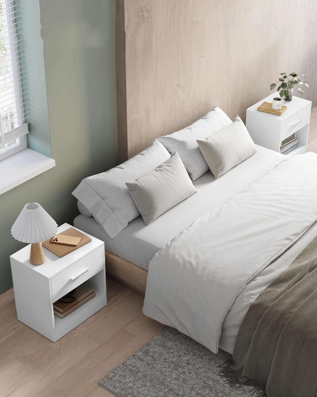 NACHTTISCH SAN JOSE 2ER-SET - Weiß, Holzwerkstoff (39/41cm) - Hansiro