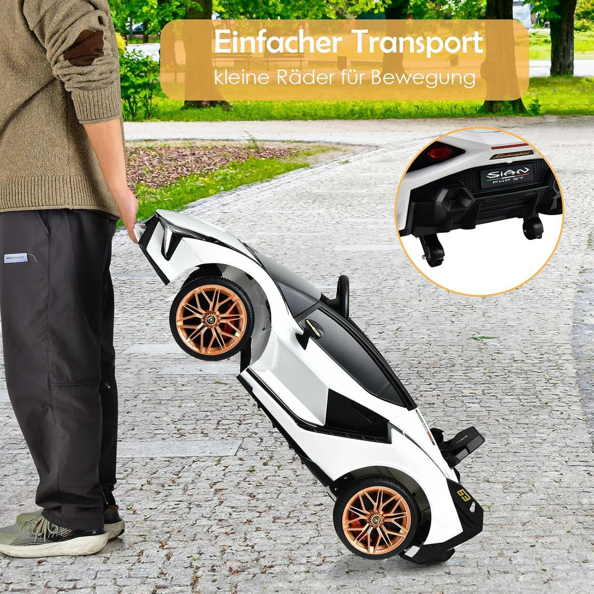 DETSKÉ AUTO Lamborghini 12V biele - biela, plast (64/41/108cm) - COSTWAY