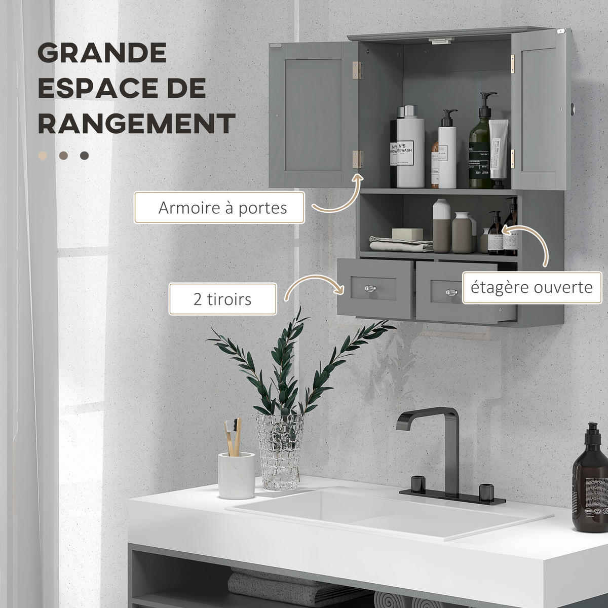 HÄNGESCHRANK Grau 1 Stück - Grau, Kunststoff (50.8/66/17.8cm) - GiPP