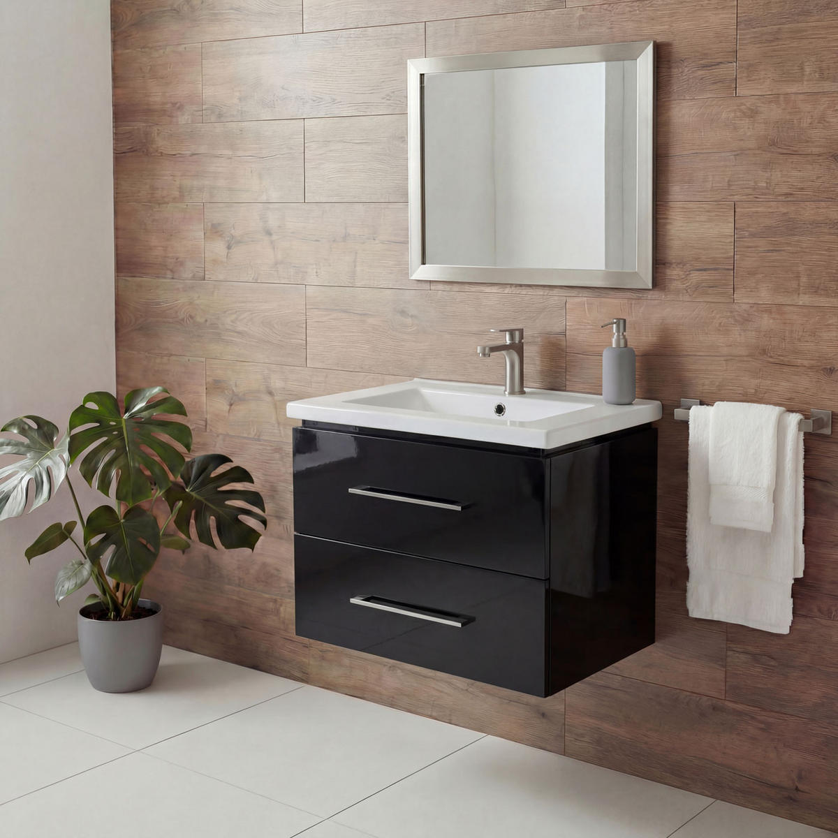 PREMIUM WASCHBECKEN+UNTERSCHRANK Hochglanz Schwarz - Schwarz Hochglanz, Keramik (61/54/48cm) - MCW