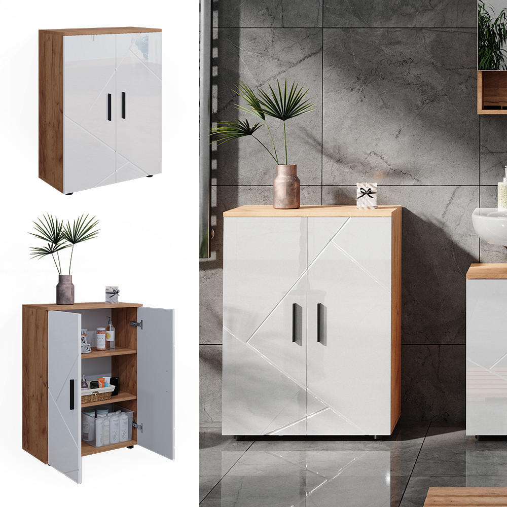 MIDISCHRANK Irma Goldkraft Eiche/Weiß Hochglanz 60 x 81 cm - Weiß Hochglanz/Eiche Wotan, Holzwerkstoff (60/81/30cm) - Vicco