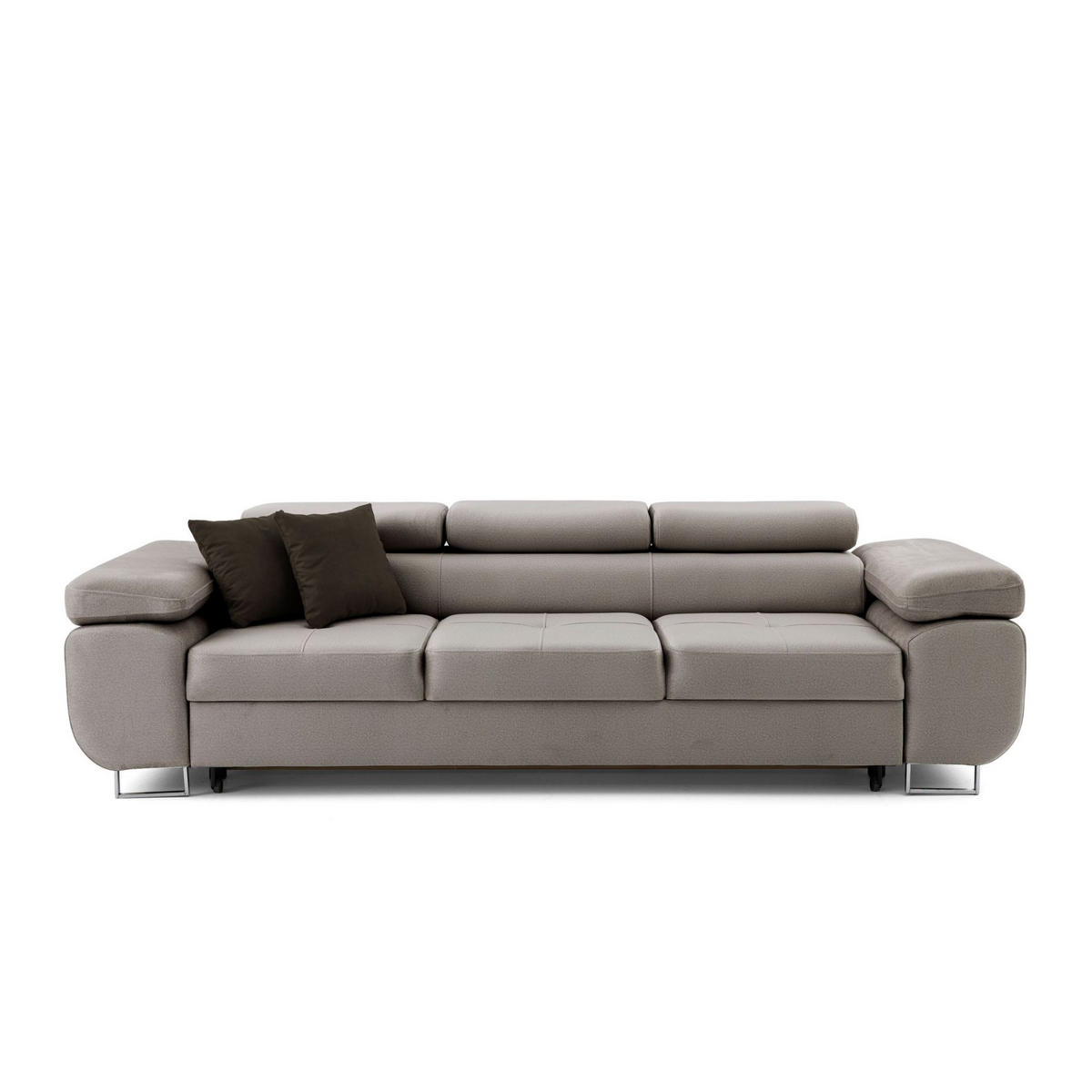 3-SITZER-SOFA WILD mit Schlaffunktion 127x190 Velours Hellgrau - Chromfarben/Hellgrau, Holz/Textil (262/90/102cm) - Muffo