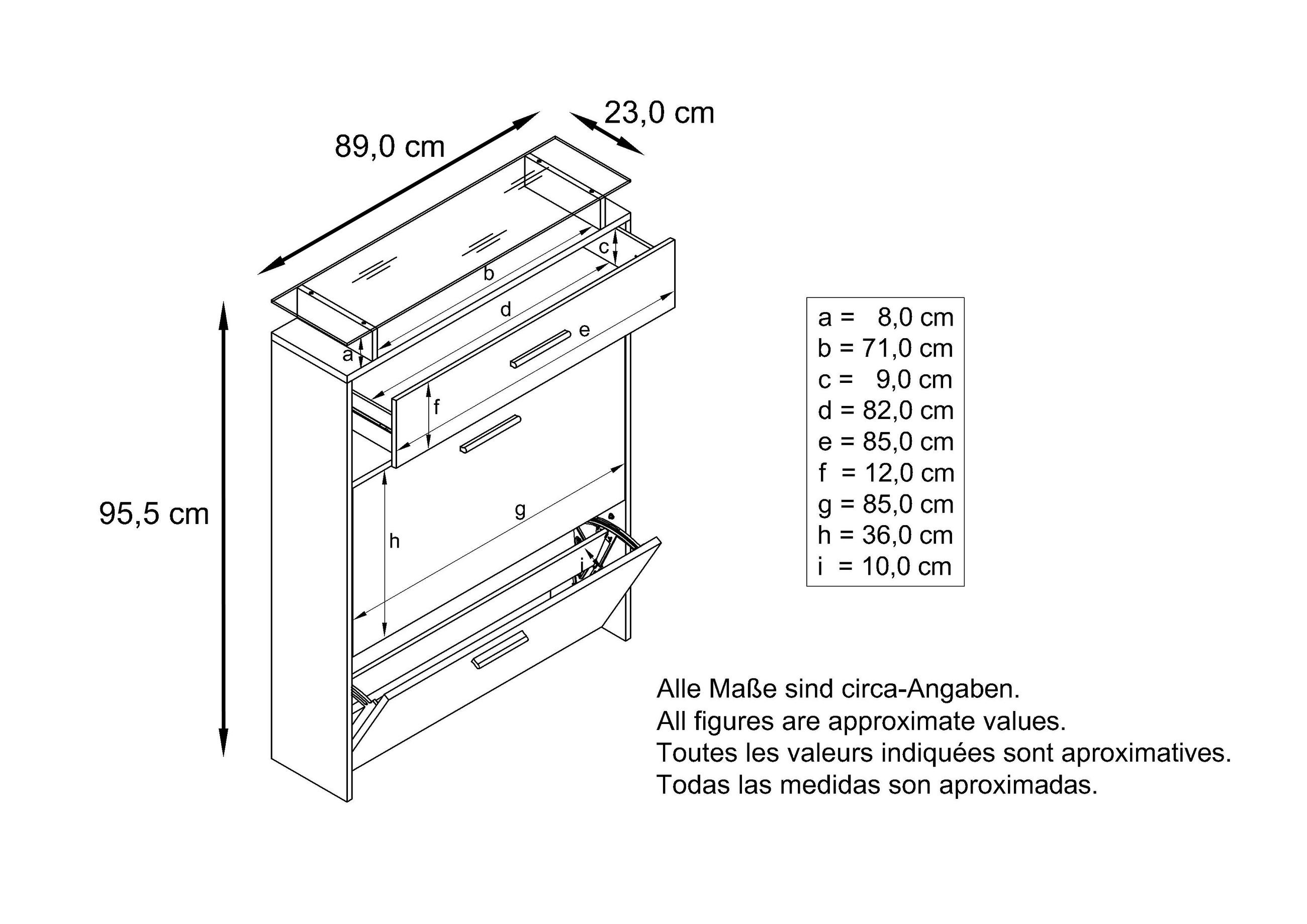 Thumbnail - Vladon Schuhschrank, Weiß Hochglanz, Holzwerkstoff, 89x96x23 cm, Garderobe, Schuhaufbewahrung, Schuhschränke