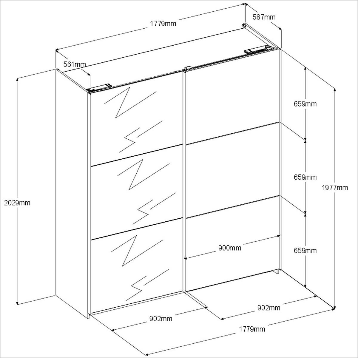 KLEIDERSCHRANK Swing 14 in Weiß von Parisot – Schwebetürenschrank 2 türig mit Schubkasteneinsatz - Weiß, Holzwerkstoff (80/200/120cm)