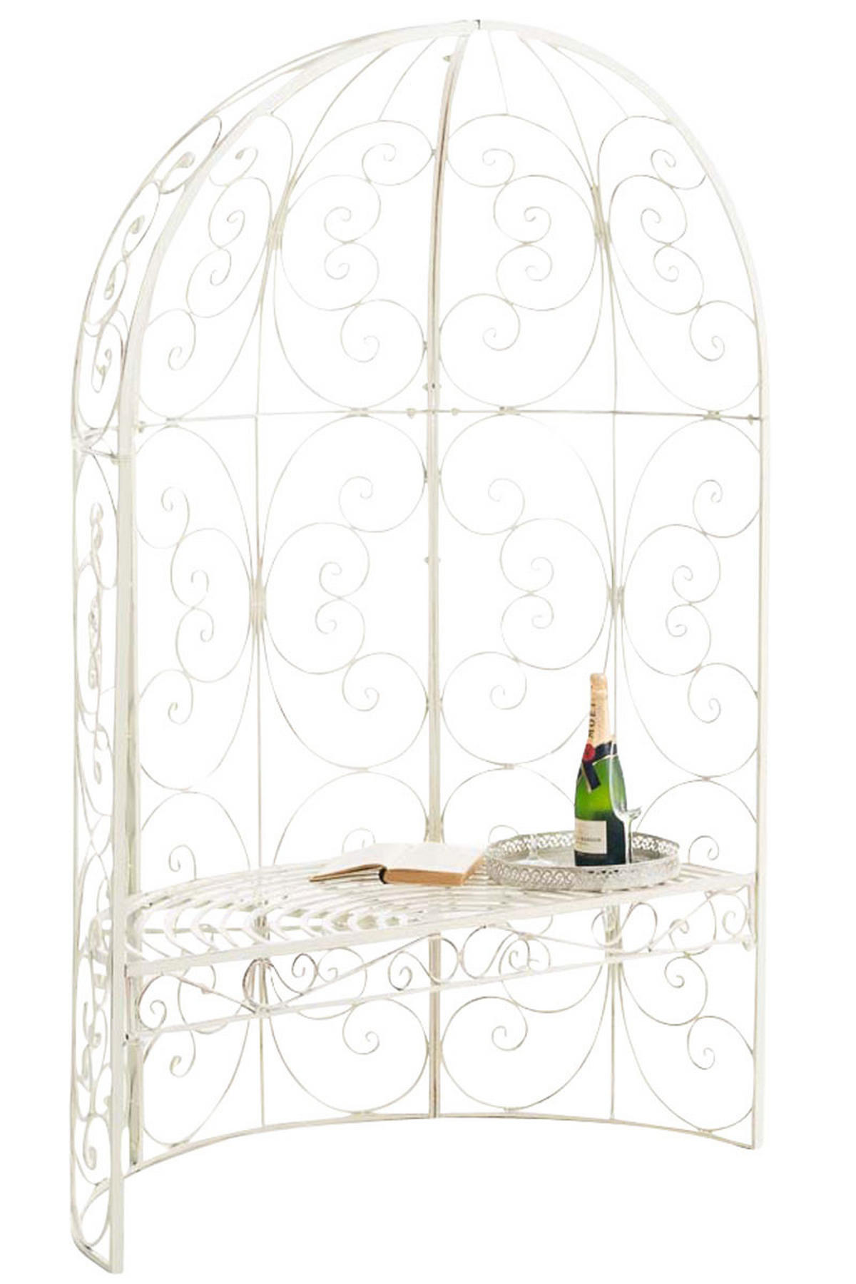 HALBPAVILLON mit Sitzbank Boston Metall Antik-creme Gartenbank - Beige, Metall (120/178/58cm) - DELUKE