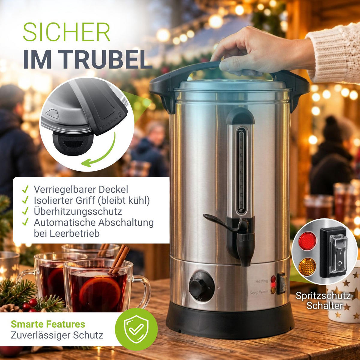 GLÜHWEINKOCHER Teramo 10 L - Silberfarben, Metall (30/50/23cm) - Juskys