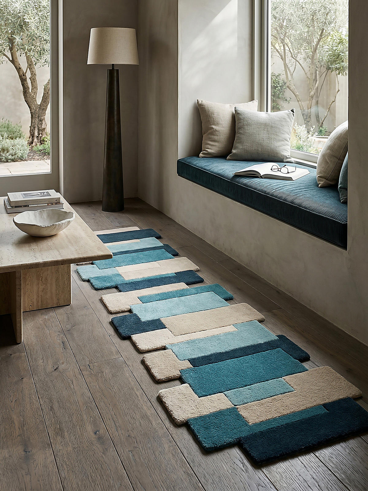 WOLLTEPPICH HALLEIN, geometrisch, Türkis, 60 x 230 cm - Blau, Textil (230/60cm) - KADIMA DESIGN