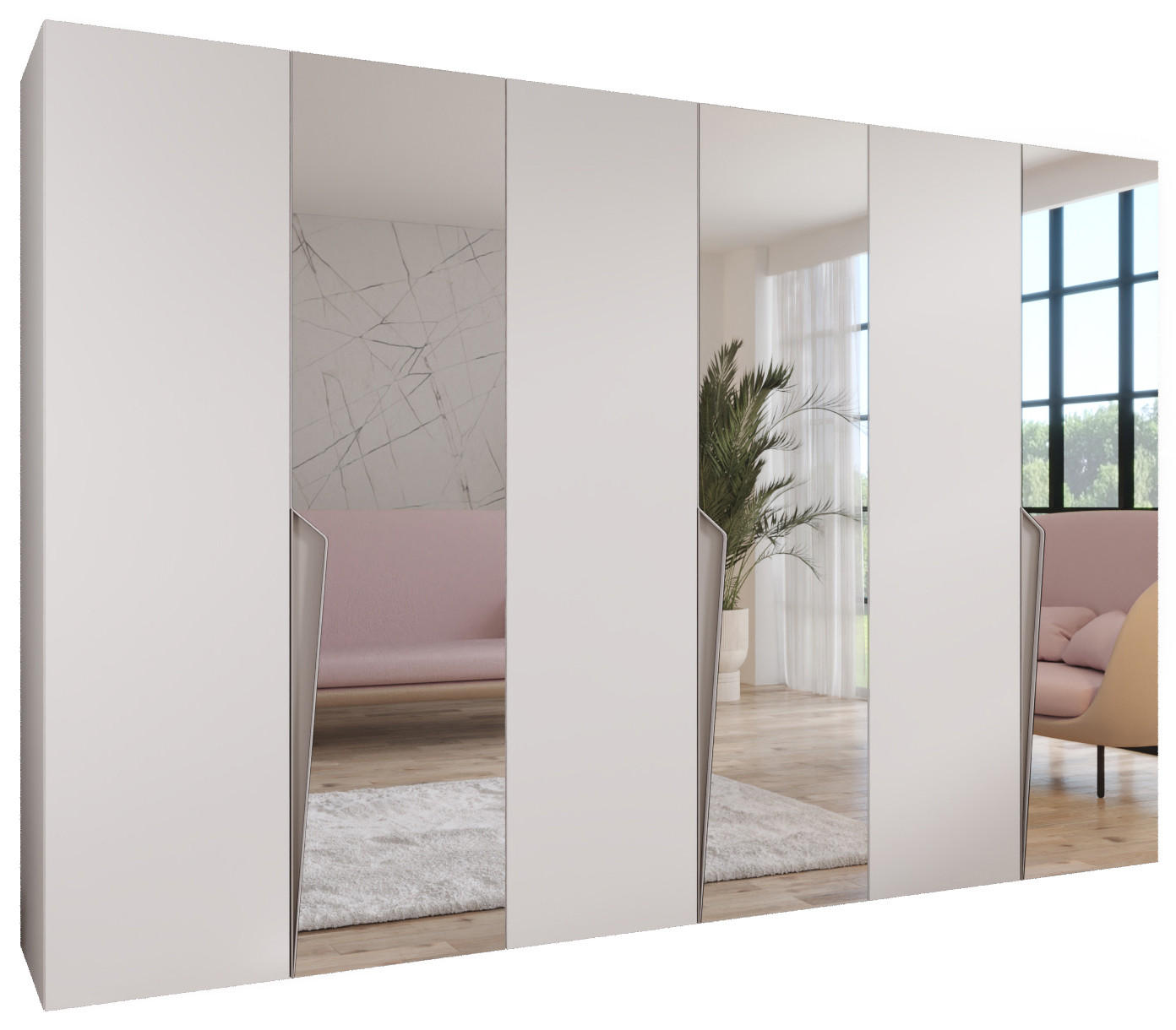 Abiks Möbel Drehtürenschrank Weiß, Beige 300x202x52 cm