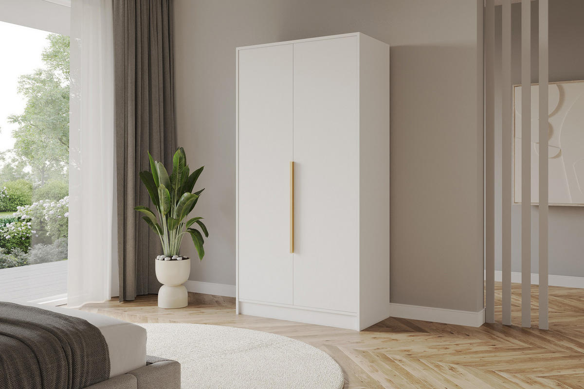 KLEIDERSCHRANK - PORTO - 102 - Weiß - Goldfarben/Weiß, Holzwerkstoff (102/200/51cm) - ALTDECOR