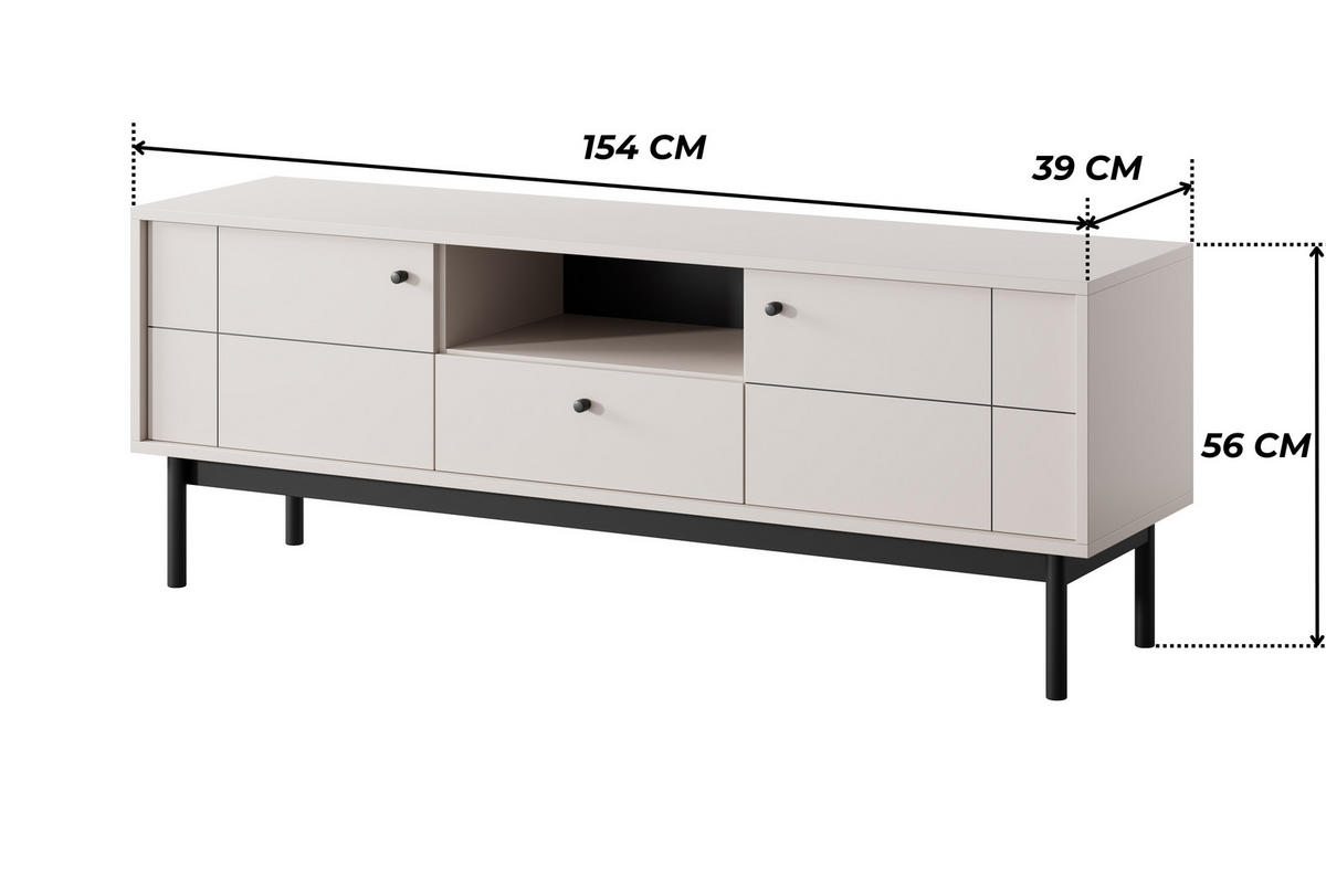 TV-BOARD SORA RTV2D1SZ (Cashmere, Gefräste Front, Haefele Soft-Close, Holzfüße) - Kaschmir/Schwarz, Holz/Holzwerkstoff (154/56/39cm) - Ravio