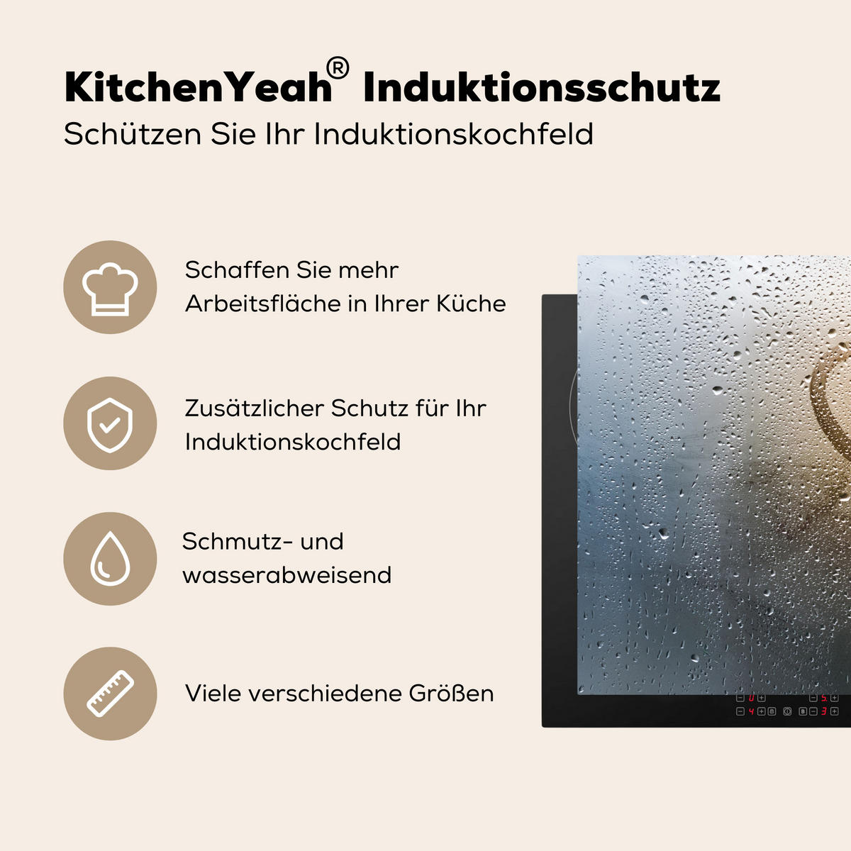HERDABDECKPLATTE Herz - Kondenswasser - Wasser - 3D Induktionsmatte 77x59 cm - Grau, Kunststoff (77/59/0.2cm) - MuchoWow