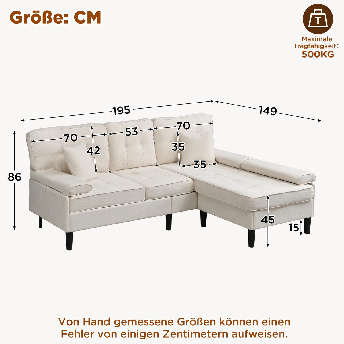 ECKSOFA Chenille mit Fußbank und modularer L-Form 195/149/86 cm Beige - Beige, Textil (149/195cm) - Redom