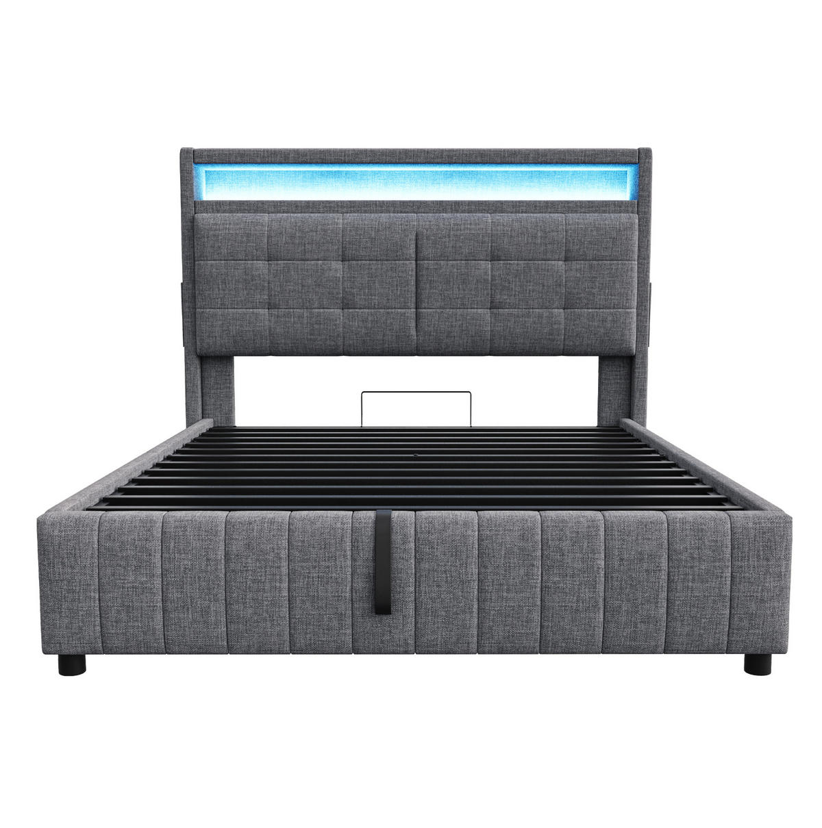 POLSTERBETT 160/200 cm grau aus Leinenstoff mit LED und Stauraum - Grau, Textil (160/200cm) - OKMYHOME
