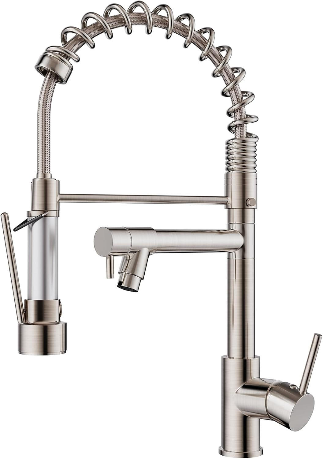 KÜCHENARMATUR Gebürstetes Nickel Federauslauf 2 Ausläufe - Silberfarben, Metall (3.8/47/21cm) - TVTIUO