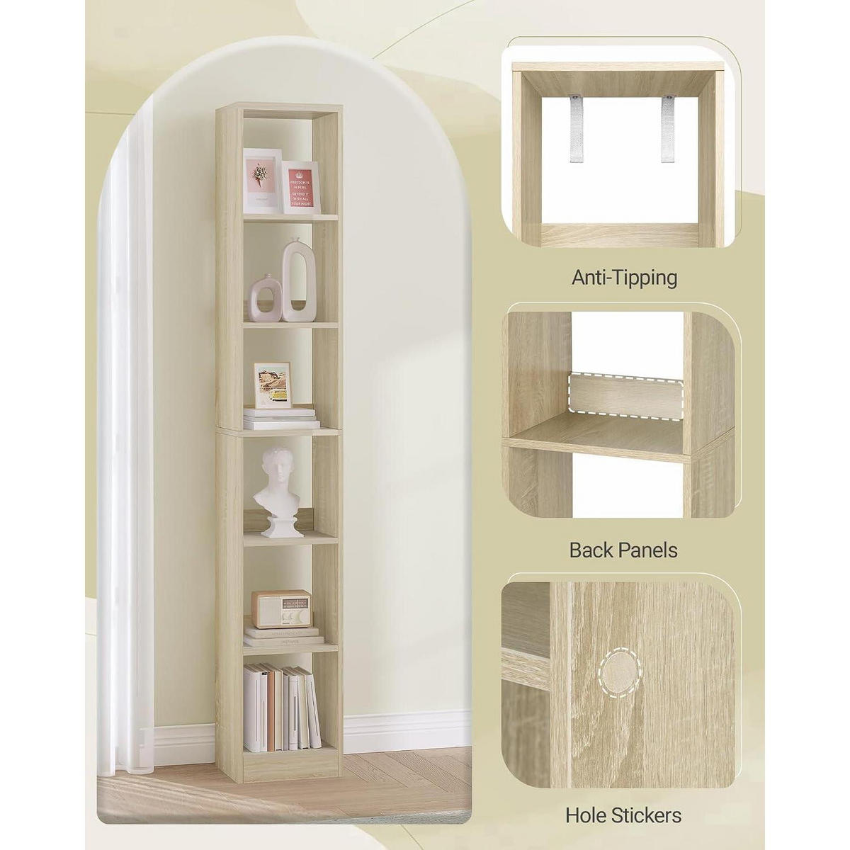 BÜCHERREGAL 6-stöckig Eichenbeige 24 x 30 x 183 cm - Beige, Holzwerkstoff (30/183/24cm)
