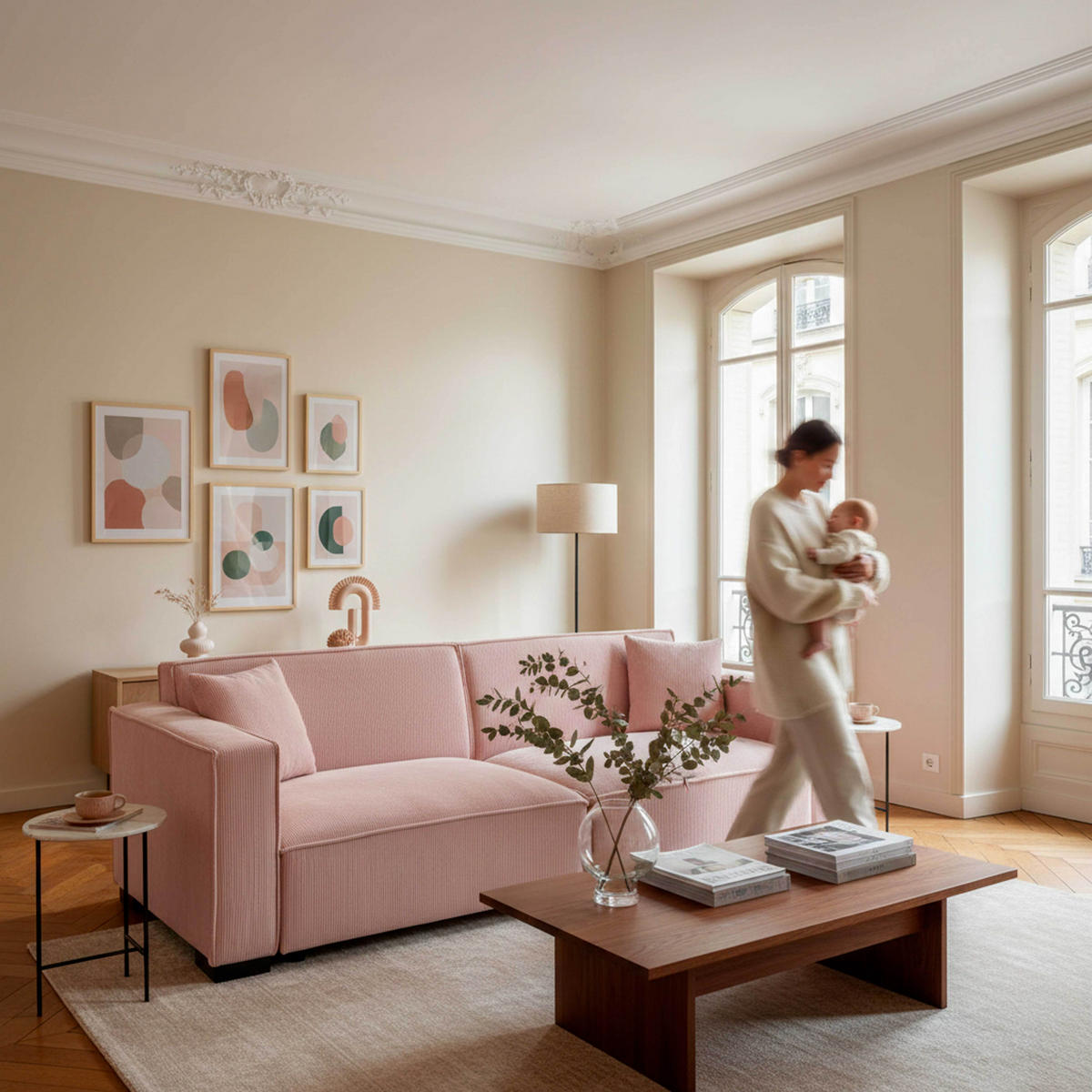 SOFA 3-Sitzer, Rosa - Pink, Textil (90/76/230cm) - Oviala