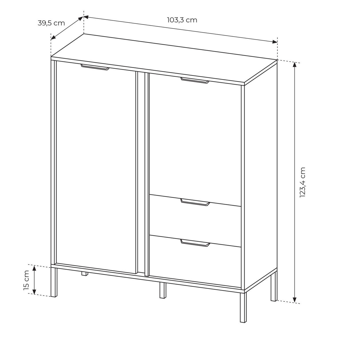 HIGHBOARD Catanian 2T 2S Grau 103,3/123,4/39,5 cm – mit goldenen Griffen und schwarzen Beinen - Schwarz/Grau, Holzwerkstoff/Metall (103.3/123.4/39.5cm) - AX Living