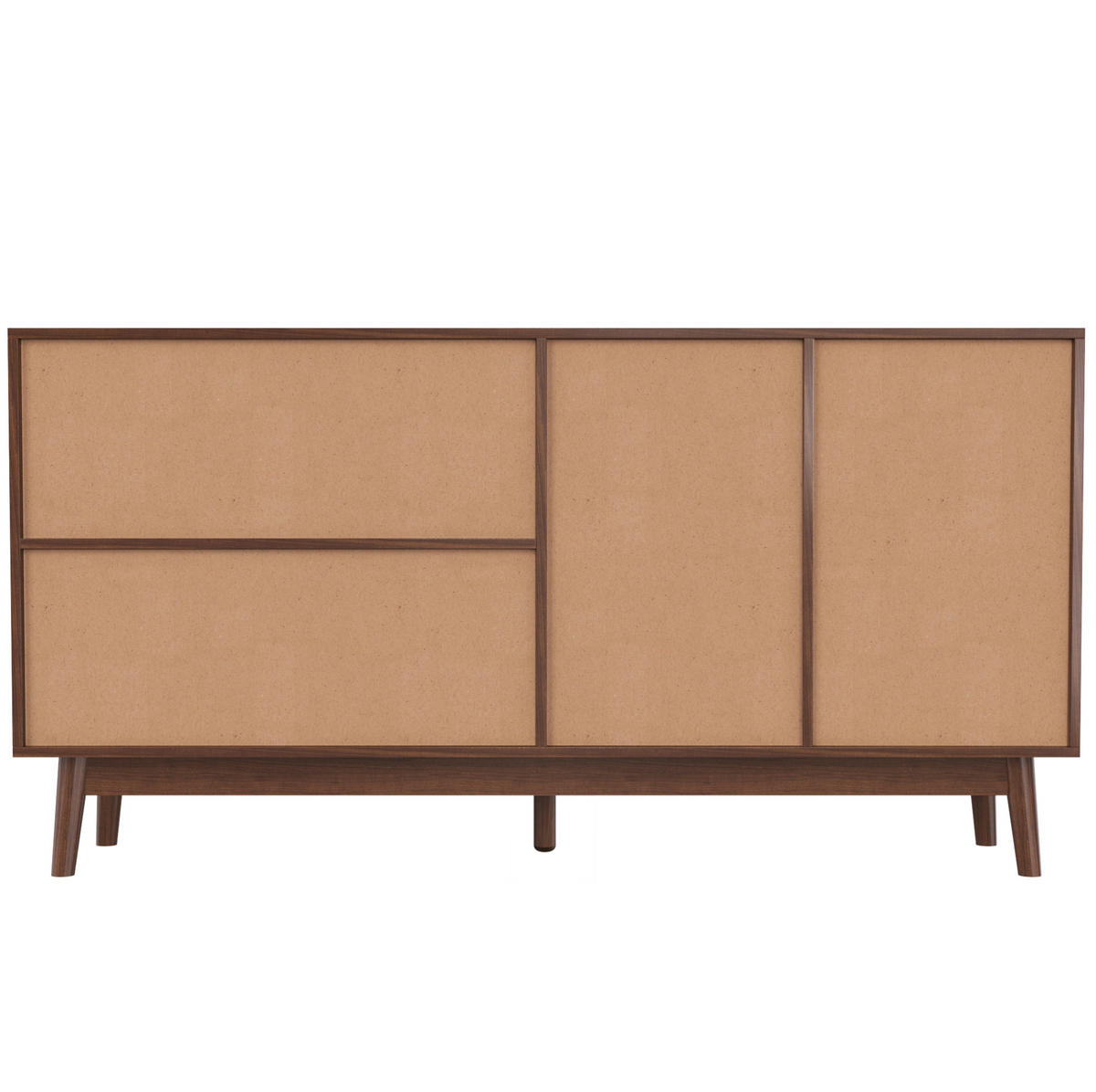 SIDEBOARD aus MDF und Spanplatte 155x38x80 cm Dunkles Holz mit Rattan-Schiebetüren und 2 Schubladen - Walnussfarben, Holzwerkstoff (155/80/38cm) - IVMEU
