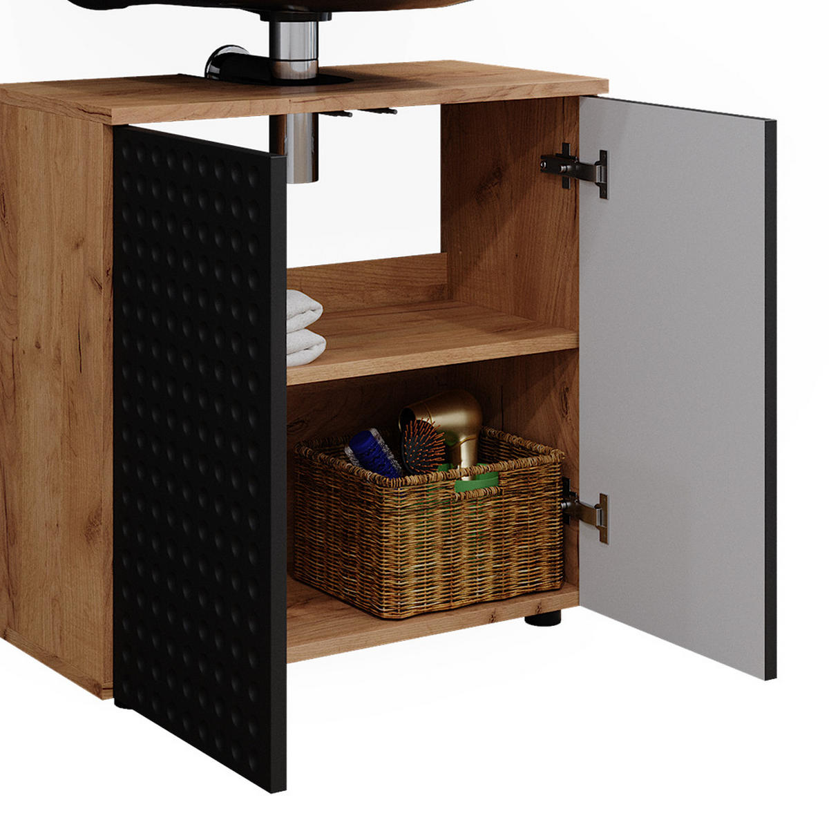 BADMÖBEL-SET Irma Anthrazit gepunktet 4 Teile, mit Hochschrank - Honigeiche/Anthrazit, Holzwerkstoff (80/58.6/41cm) - Vicco