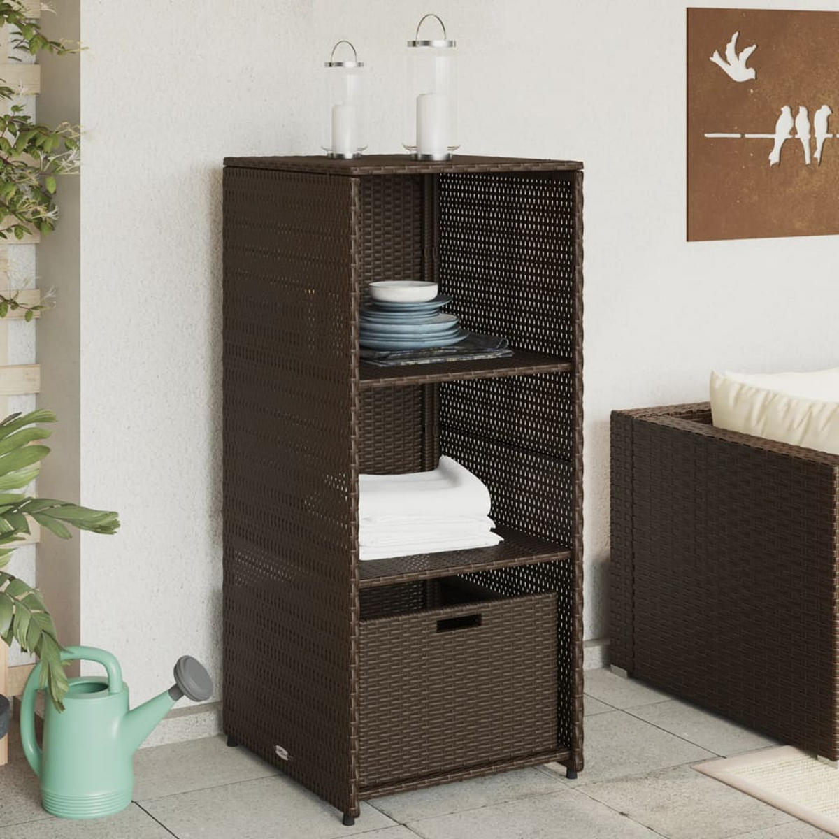 GARTENSCHRANK Braun 50x55x115 cm Poly Rattan - Braun, Kunststoff (50/115/55cm) - furnicato