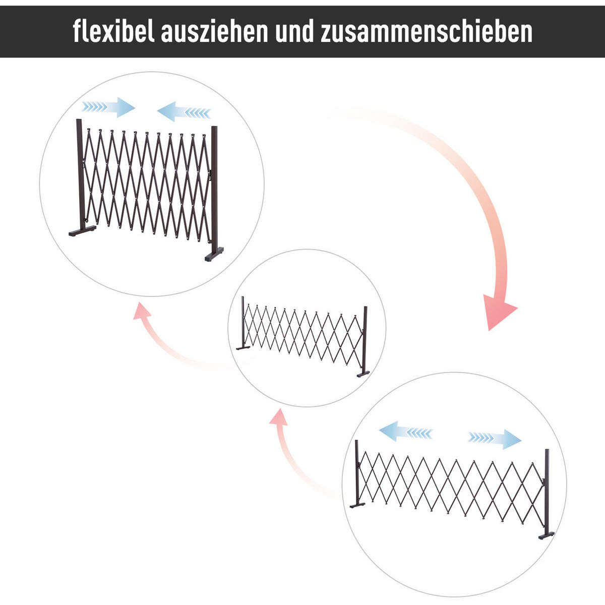 GARTENZAUN, Aluminium, Eisen, Dunkelbraun, 103,5H x 35-300L cm - Dunkelbraun, Metall (31/103cm) - Outsunny