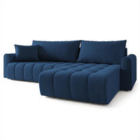 ECKSOFA FRIGA Blau Strukturstoff mit Schlaffunktion - Blau, Holz (283/185cm) - MASSENO