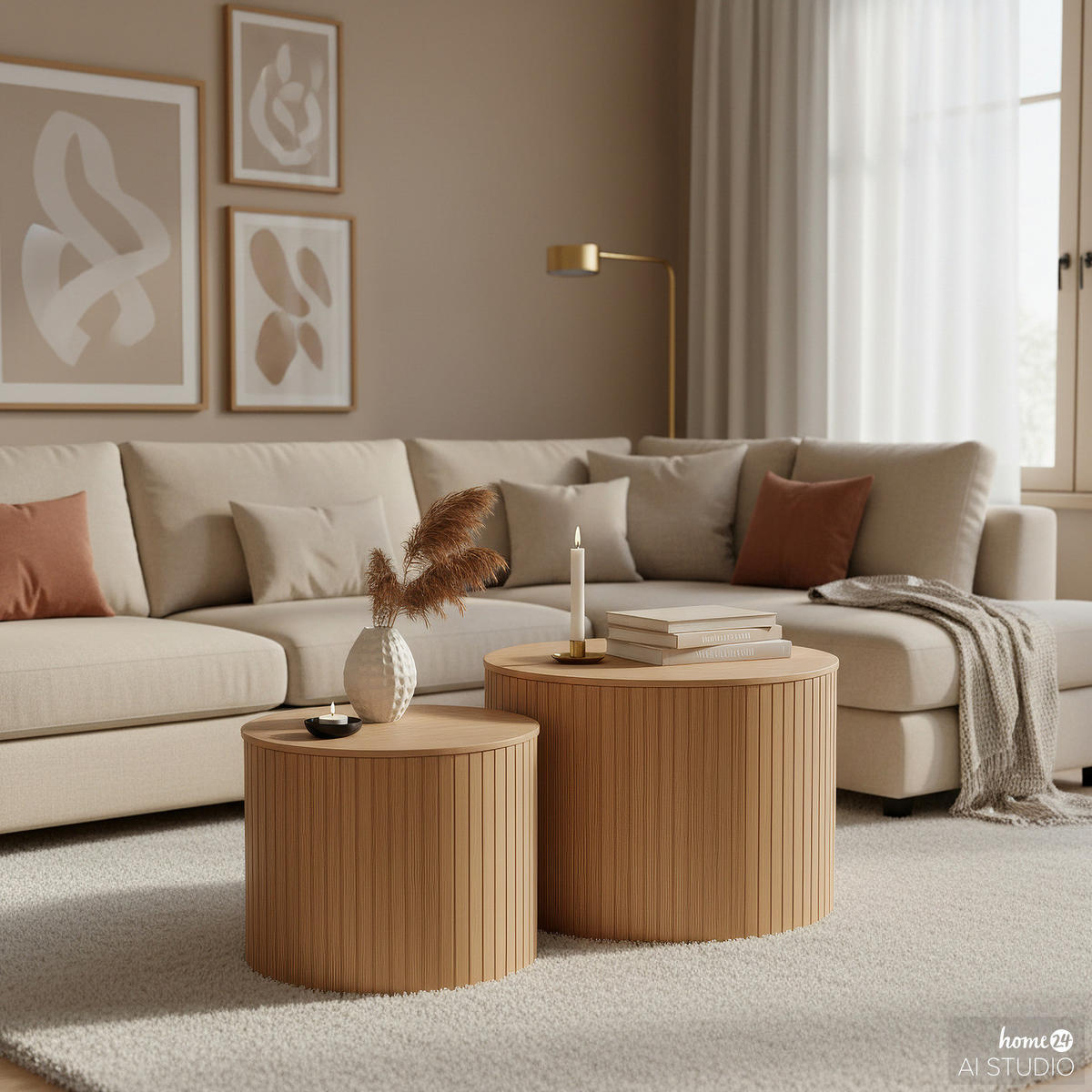 COUCHTISCH - 2er-Set - Echtholzfurnier - Eschefarben, Holzwerkstoff (49/49/38cm) - home24