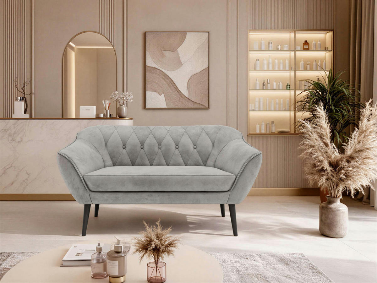 2-SITZER-SOFA PIRS - Hellgrau Velvet - Schwarze Beine - Hellgrau/Schwarz, Holzwerkstoff/Textil (140/75/74cm) - MKS
