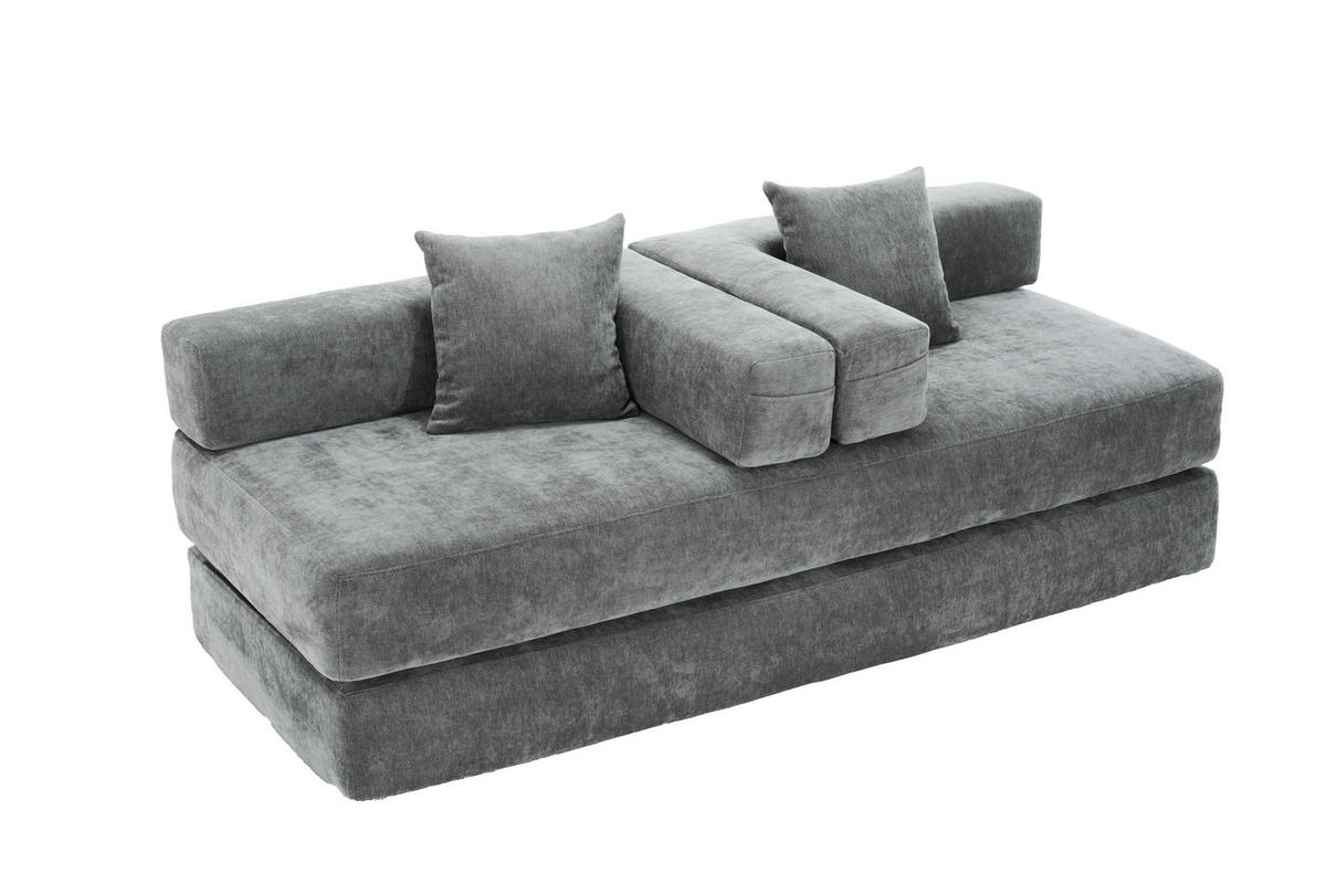 SCHLAFSOFA DE-33690 mit Seitentaschen Dunkelgrau - Dunkelgrau, Textil (198/60/79cm) - ComfortXL
