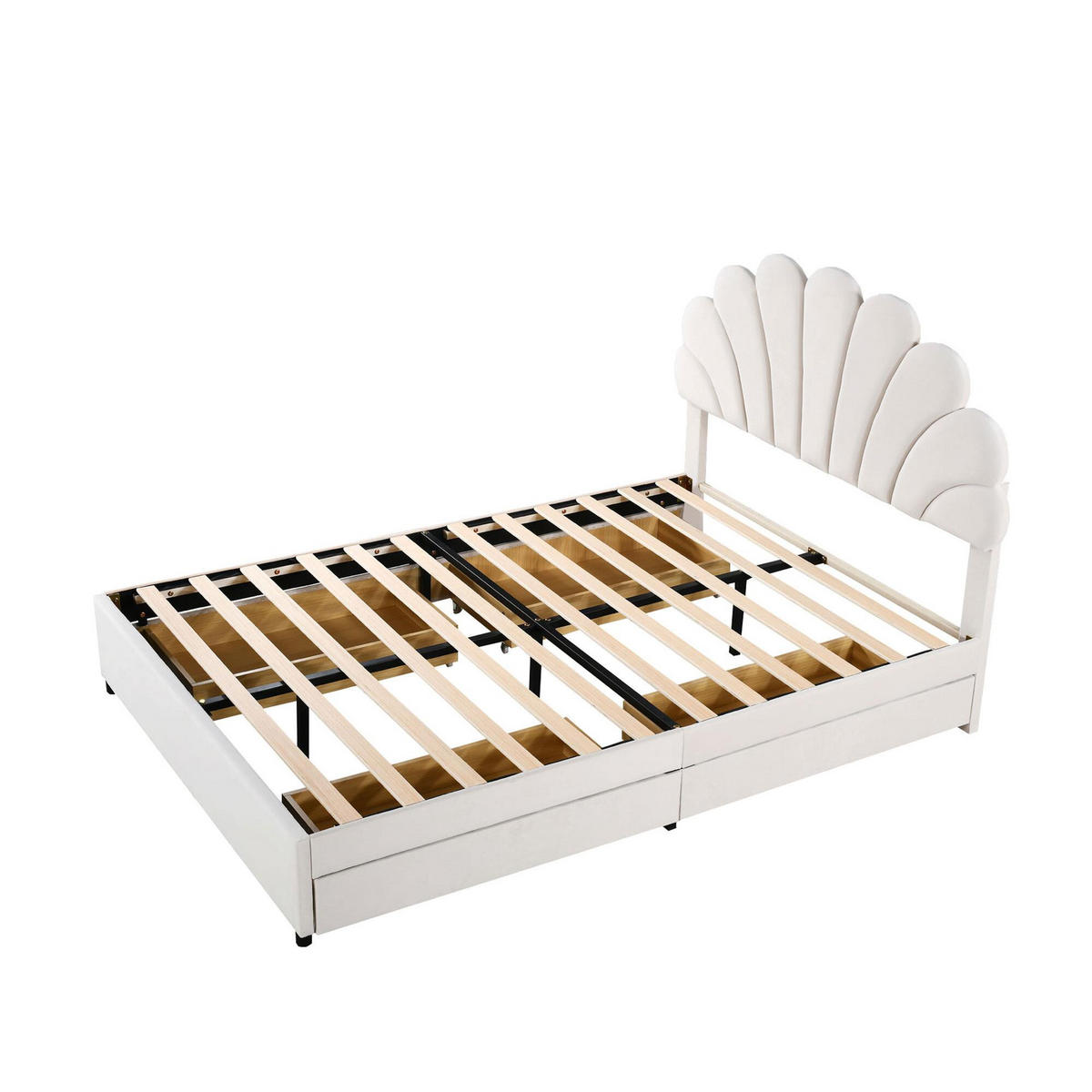 POLSTERBETT 140/200 cm beige aus Samt mit 4 Schubladen - Beige, Textil (140/200cm) - OKWISH