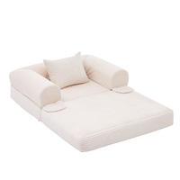 SCHLAFSOFA 2-in-1 Cord Beige mit Kissen - Beige, Kunststoff (85/65/120cm) - Meubliv