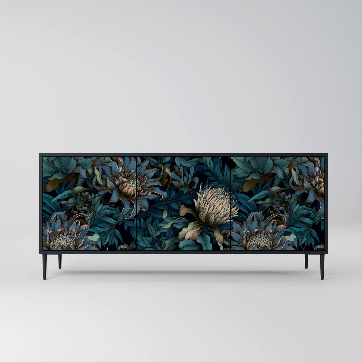 SIDEBOARD TWILIGHT BLOOM, Eicheneffekt, 164,5x42x77,5 cm, 3 Türen - Eichefarben/Buchefarben, Holzwerkstoff/Buchenholz (164.5/77.5/42cm) - SpaceRebels