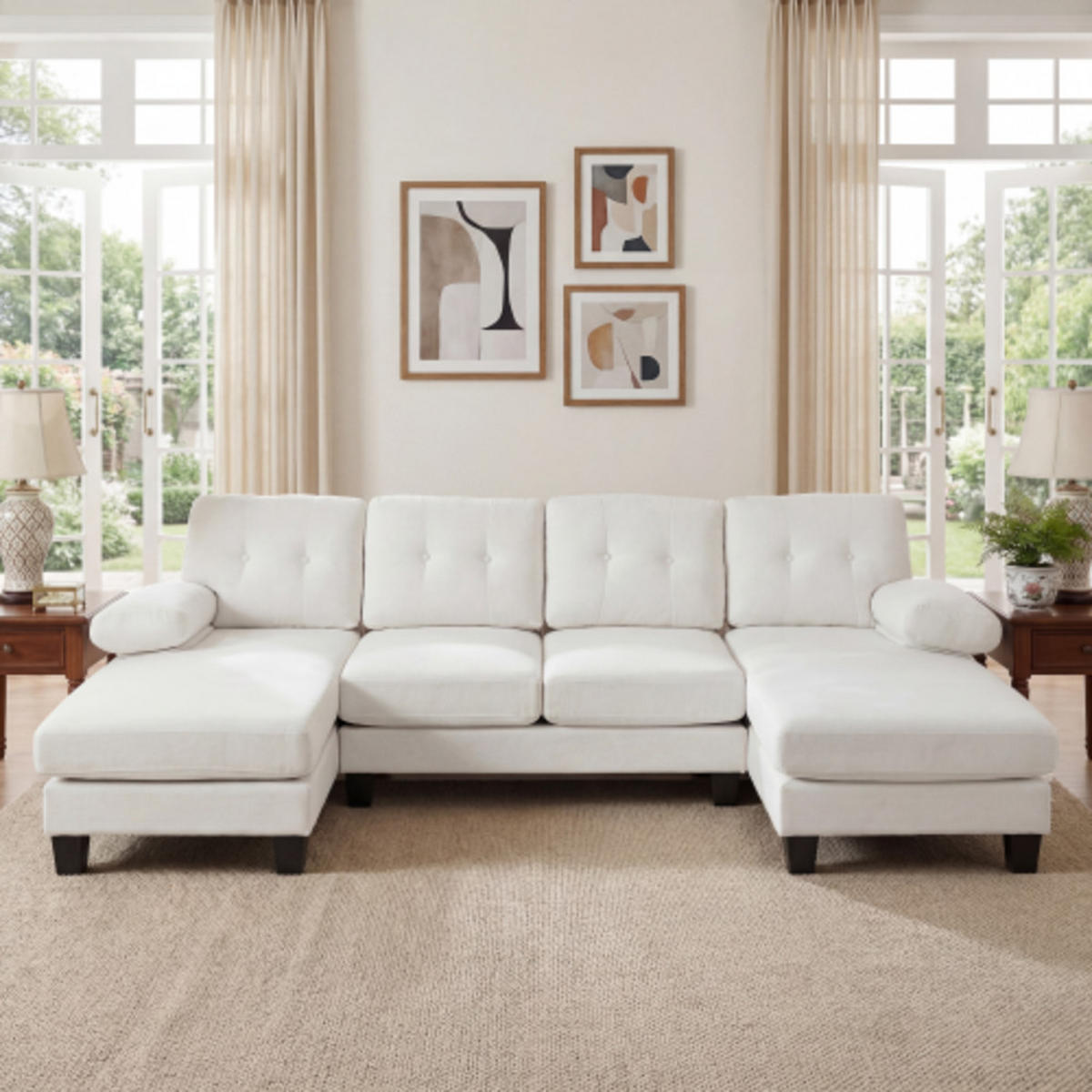 WOHNLANDSCHAFT aus Chenille 268x128x84 cm mit Doppel-Chaiselongue, beige - Beige, Textil (128/84/268cm) - Luhomfu