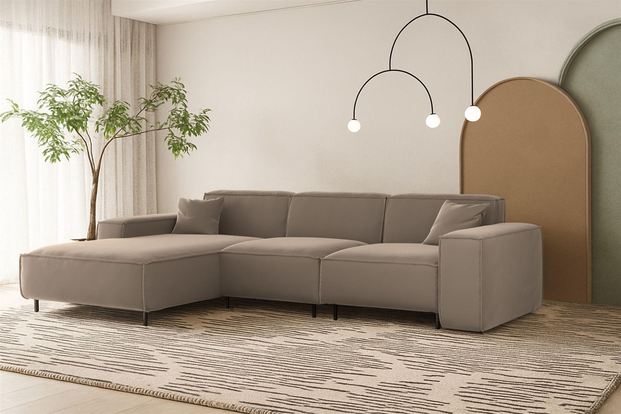 ECKSOFA Gloria In Tiffani - Taupe, Holzwerkstoff/Textil (165/266cm) - Fun Möbel