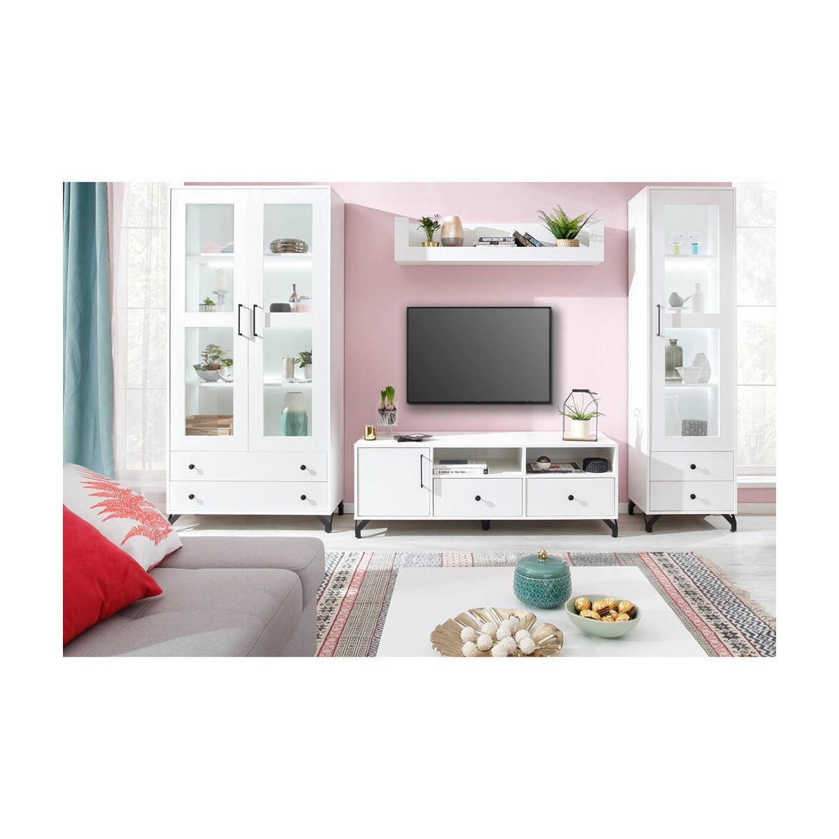 WOHNZIMMER Set – BERGEN System – Weiß - Weiß, Holzwerkstoff (90/190/40cm) - hi-markt
