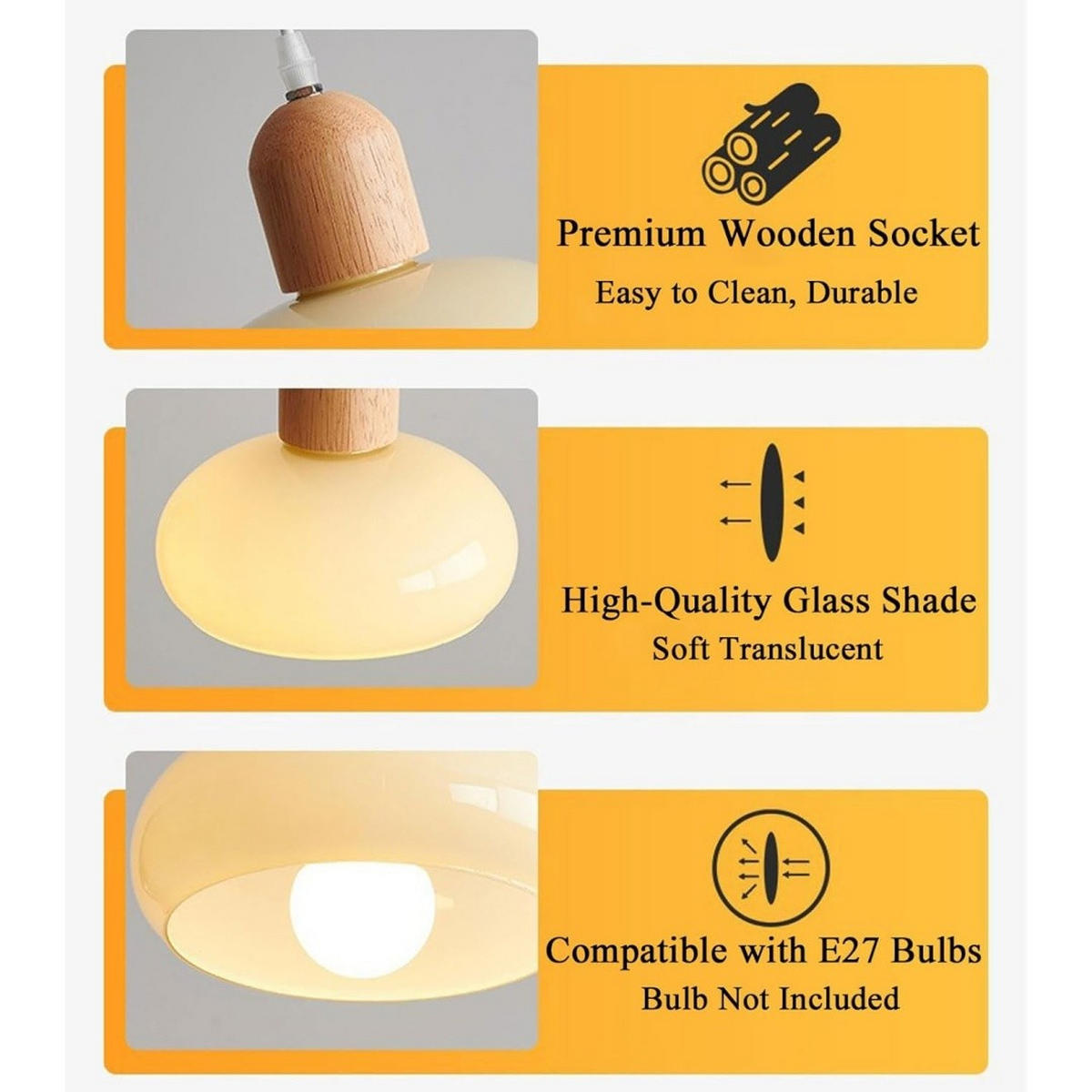 PENDELLEUCHTE Glas & Gummiholz, E27 20CM - Gelb, Glas (19/20/19cm) - Weltevree