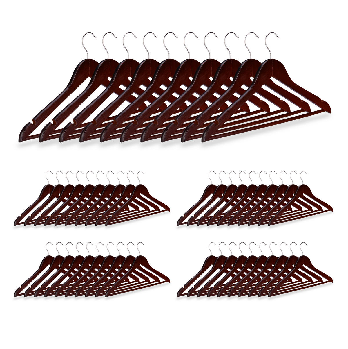 50XDREVENÝCH vešiakov - hnedá, kov/drevo (45/23.5/1cm) - Relaxdays