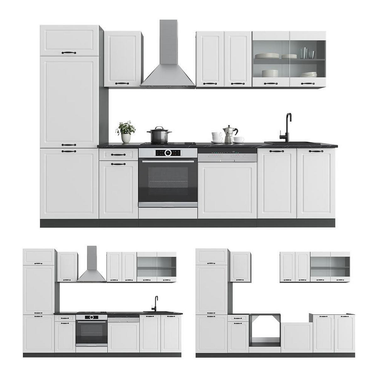 KITCHENETTE R-Line Casă de țară albă/antracit 300 cm , AP Antracit - alb/antracit, compozit lemnos (300/206.8/60cm) - Vicco